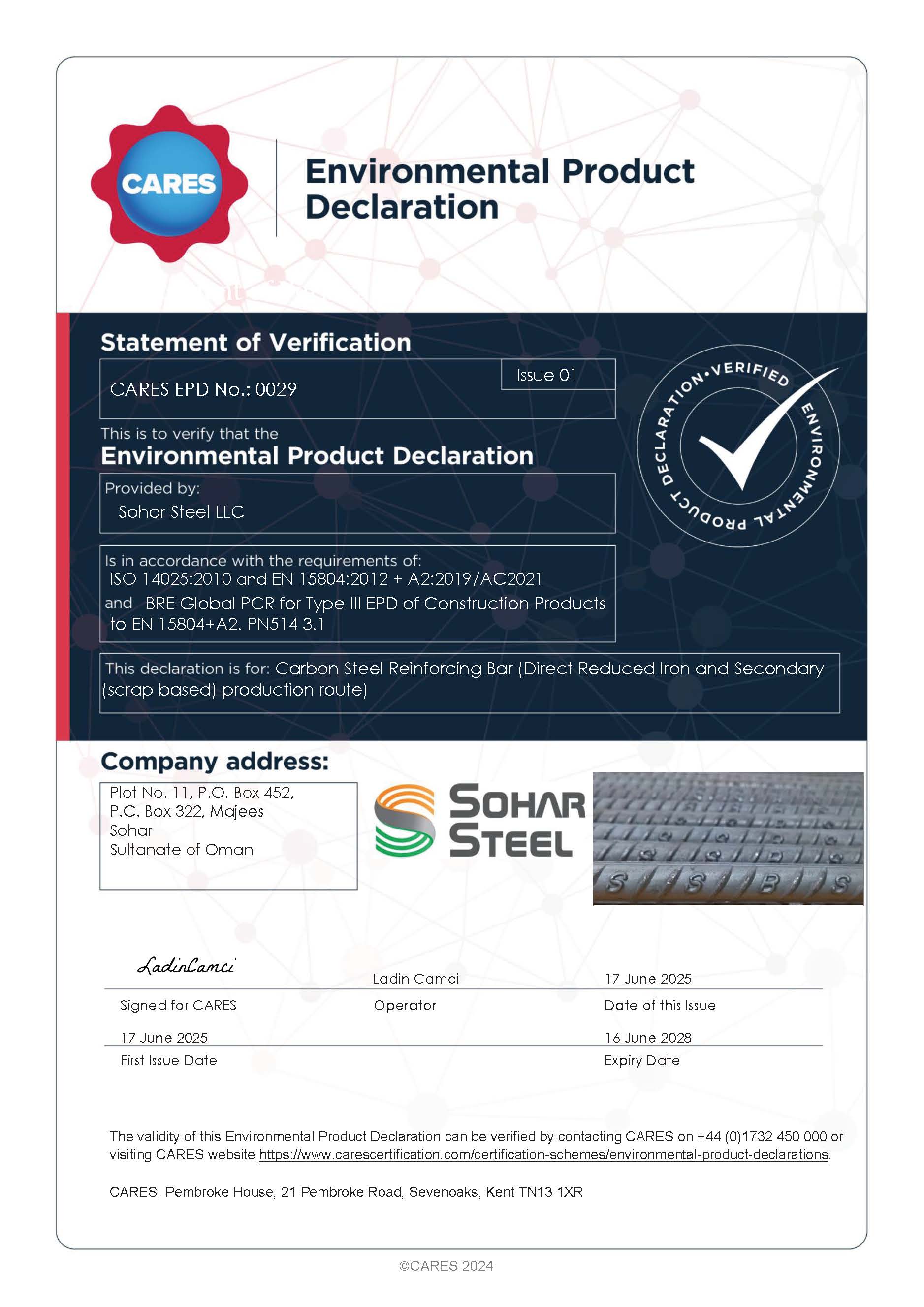 Sohar Steel LLC EPD